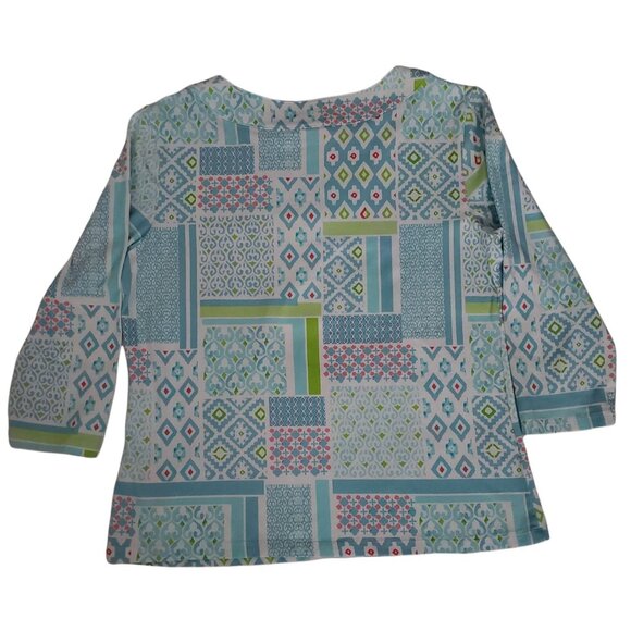 Hearts Of Palm Women's 3/4 Sleeve Multi Print Horseshoe Neckline Blouse Medium - Picture 3 of 11